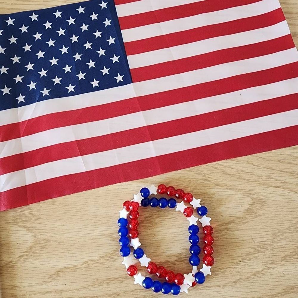 Patriotic Red White and Blue Beaded Bracelets Size 7.75 in.